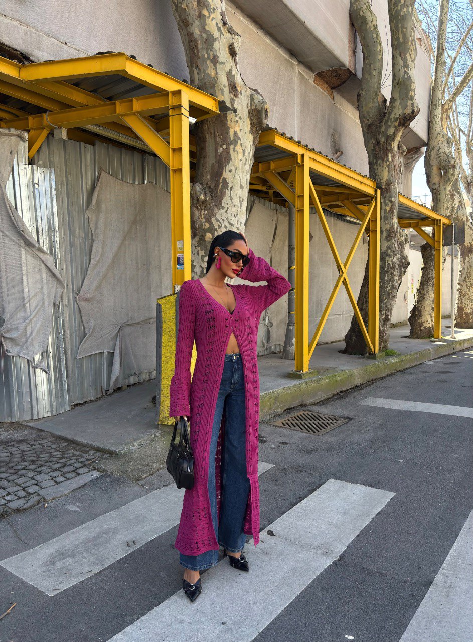 Fuchsia Breeze Long Cardigan