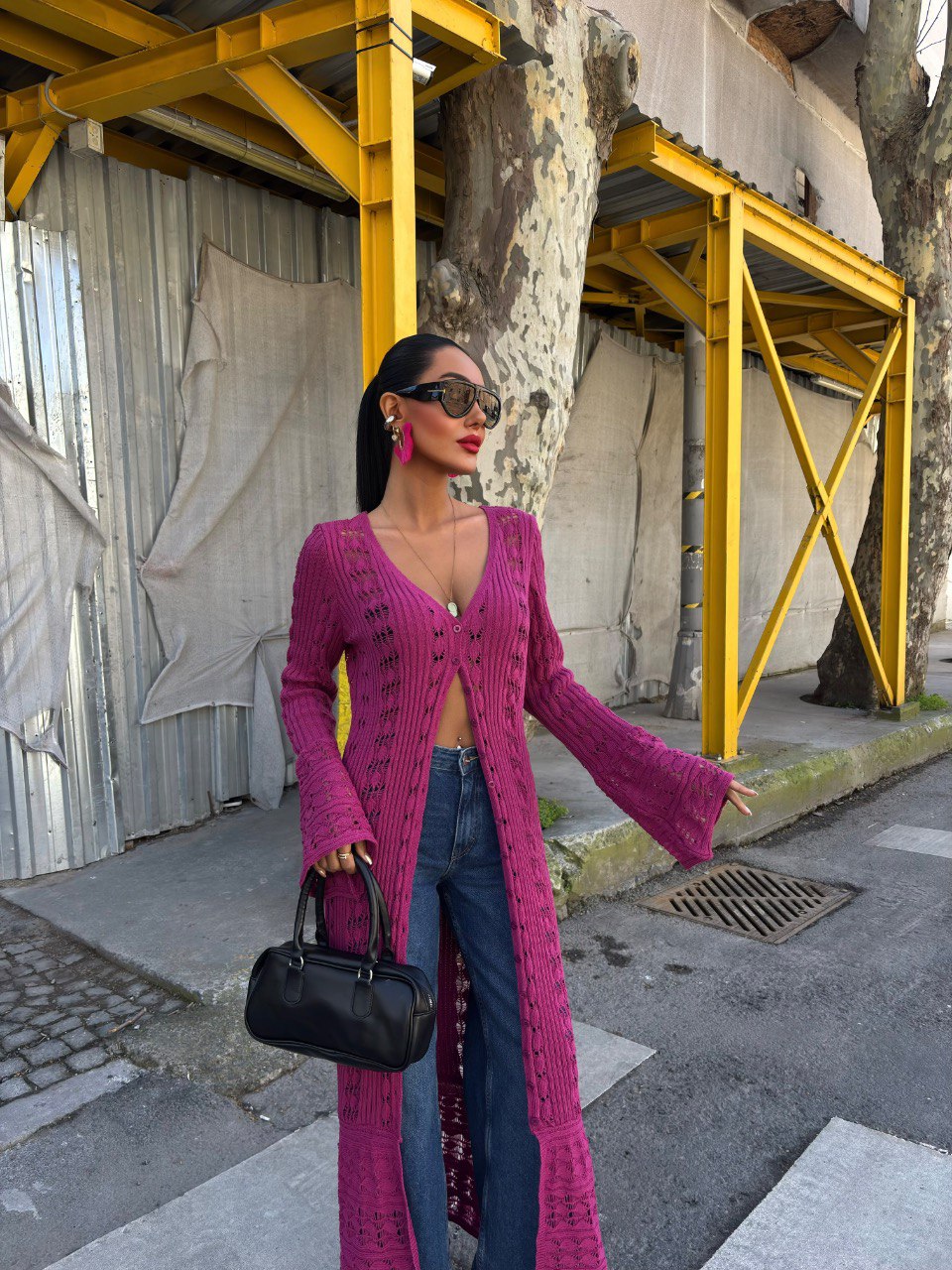 Fuchsia Breeze Long Cardigan