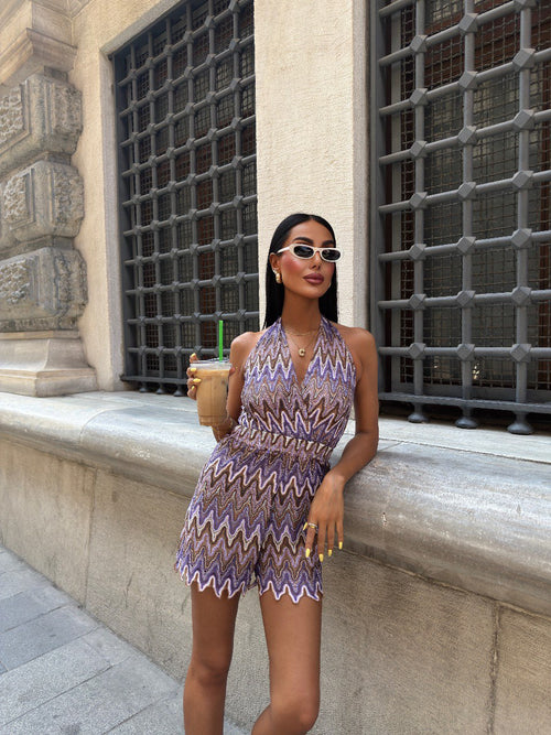 Amethyst Wave Zigzag Mini Jumpsuit