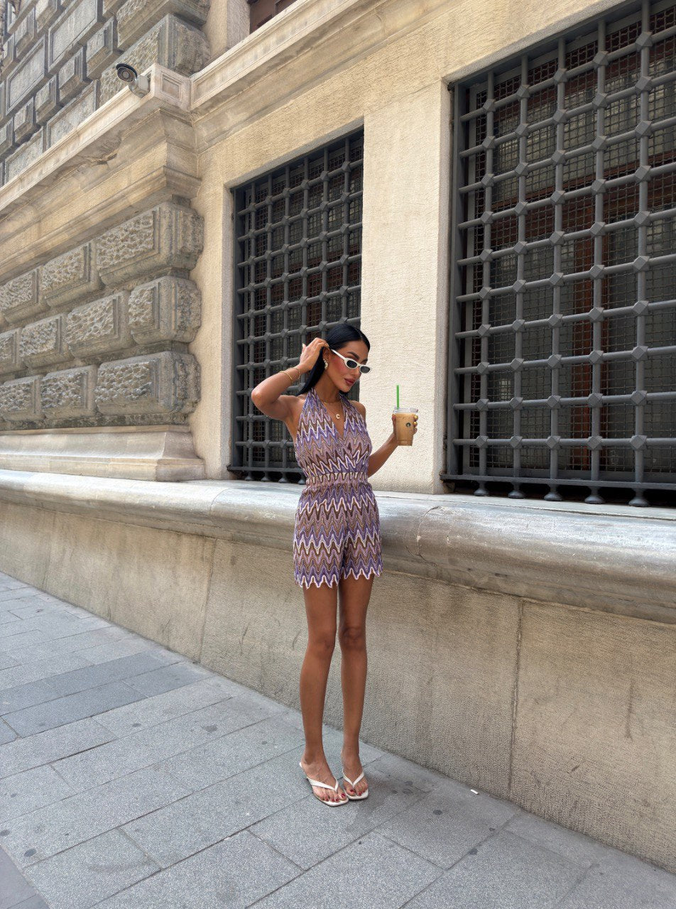 Amethyst Wave Zigzag Mini Jumpsuit