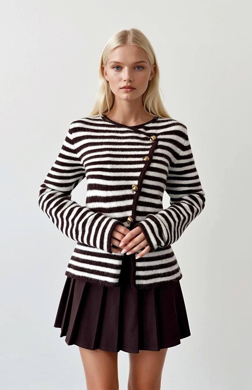 Luxe Stripe Golden Button Cardigan