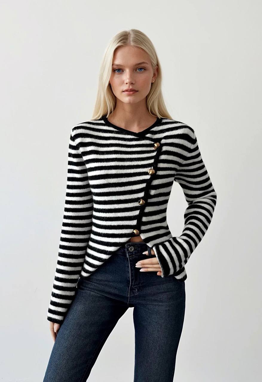 Luxe Stripe Golden Button Cardigan