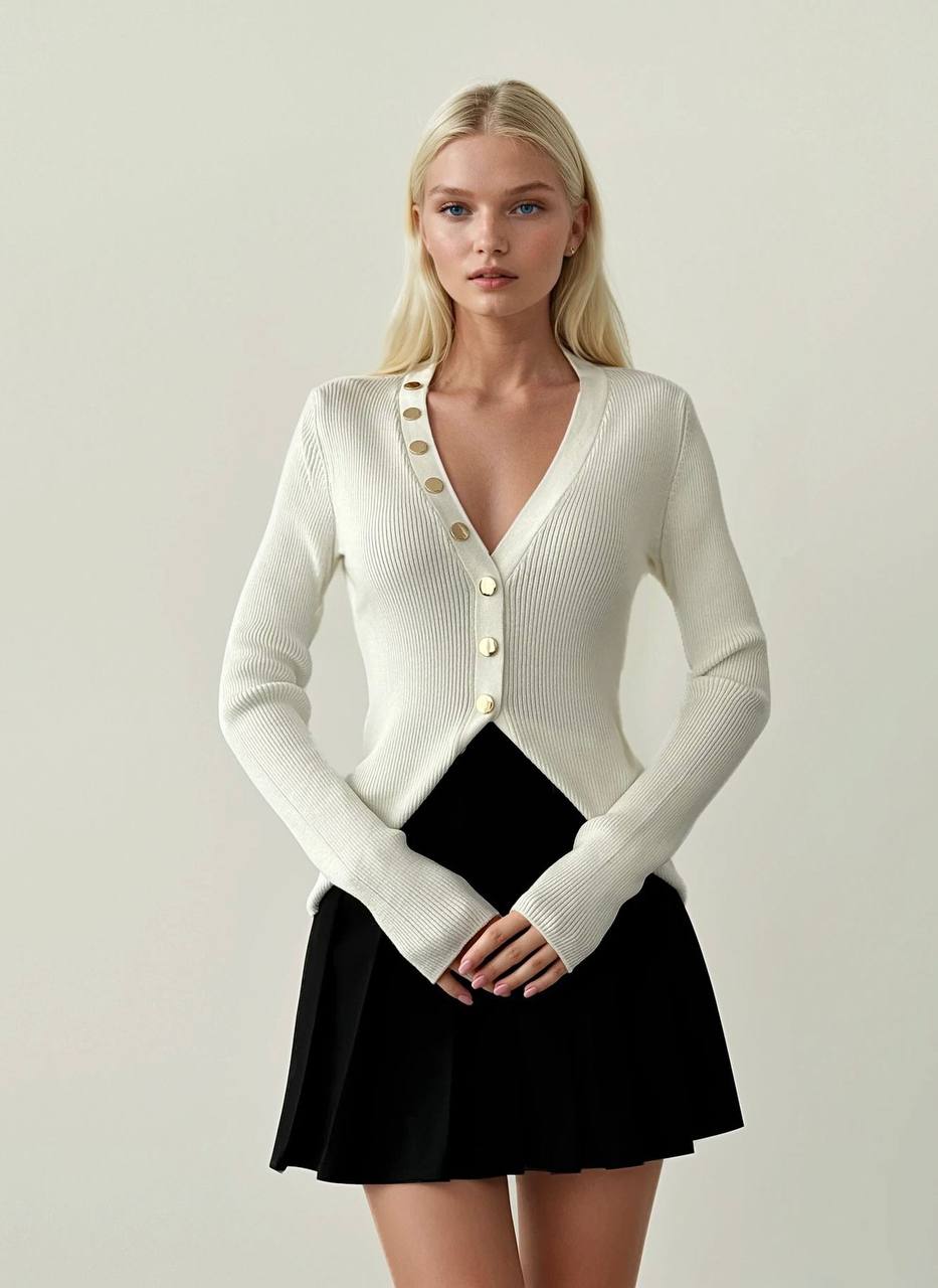 Elegance Side Button Knit White