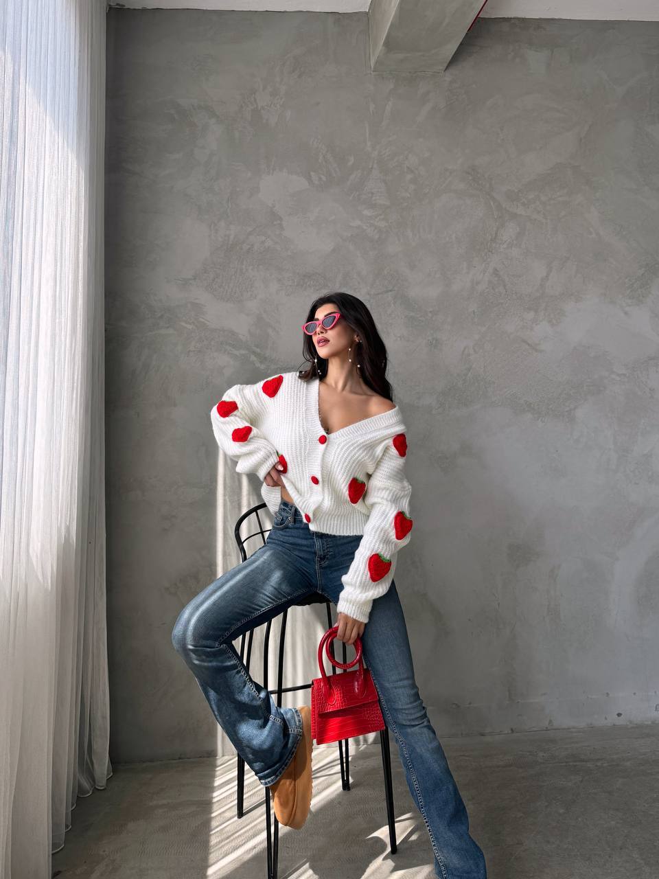 Strawberry Crush Cardigan White