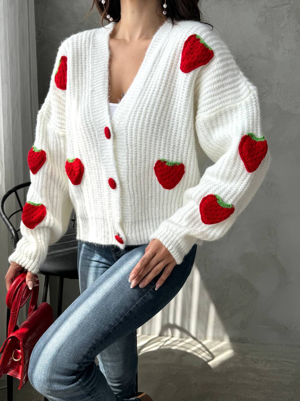 Strawberry Crush Cardigan White