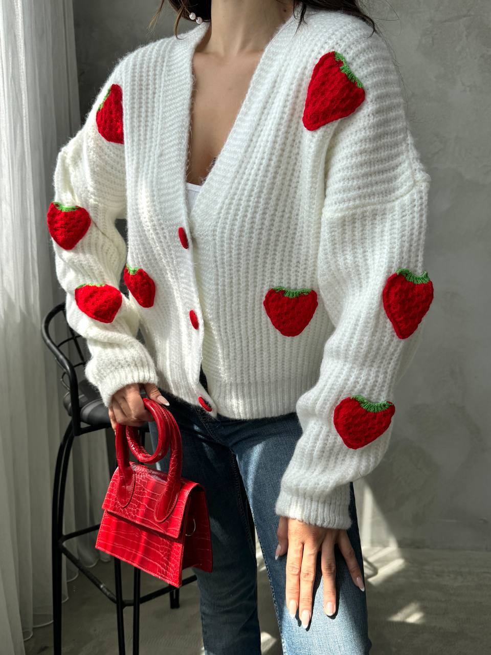 Strawberry Crush Cardigan White