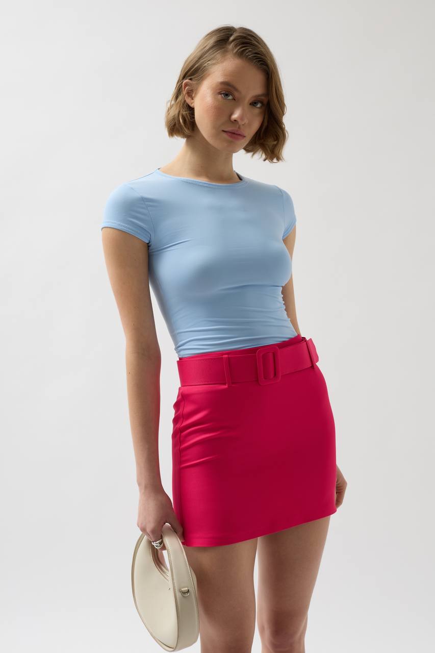 Belted Fuchsia Mini Skirt
