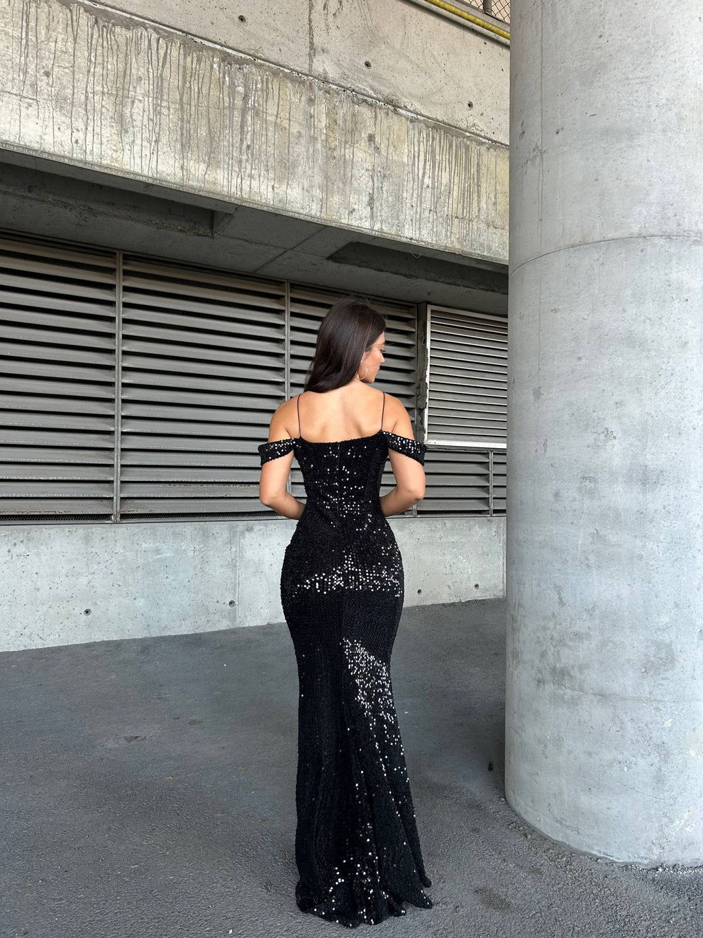 Black Velvet Sequin Gown