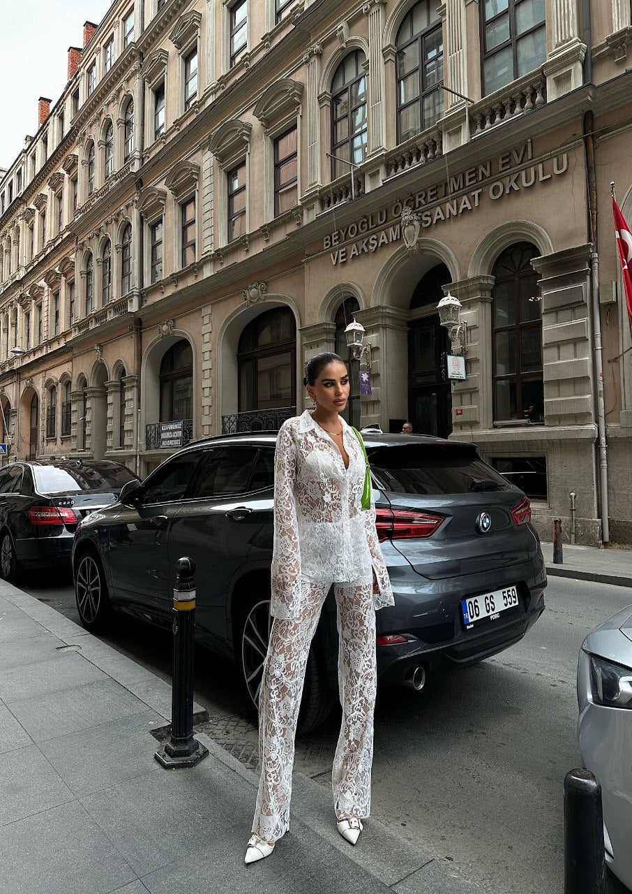 Floral Lace Shirt Set