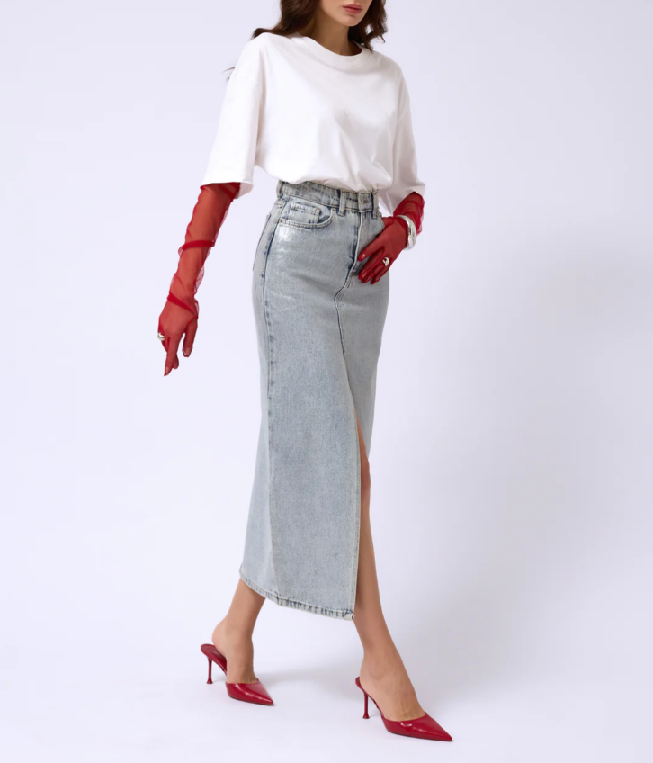 Blue Alloy Midi Denim Skirt