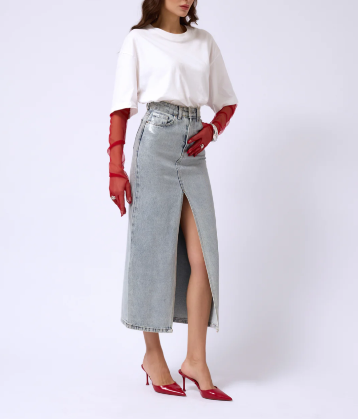 Blue Alloy Midi Denim Skirt