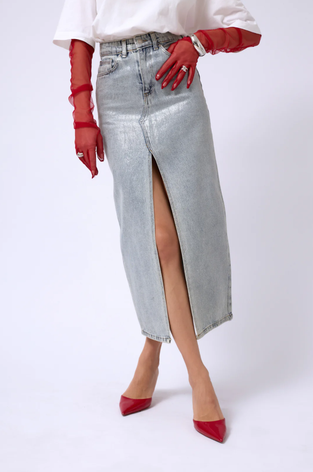 Blue Alloy Midi Denim Skirt