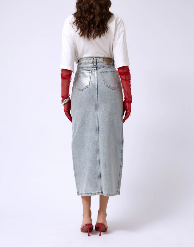 Blue Alloy Midi Denim Skirt