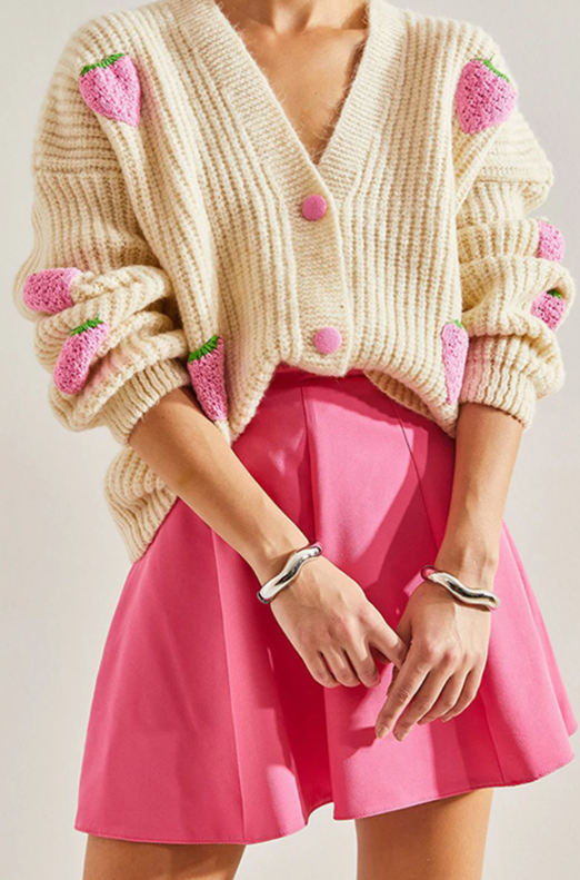 Strawberry Crush Cardigan Beige