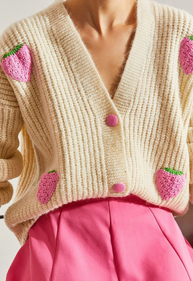 Strawberry Crush Cardigan Beige