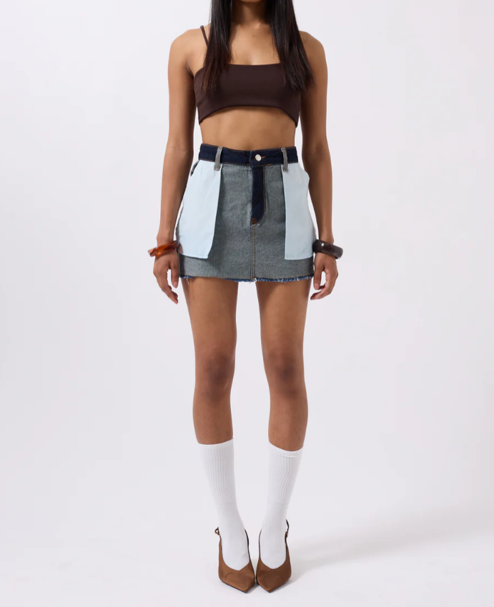 Unique Reverse Designed Mini Skirt in Premium Cotton Denim