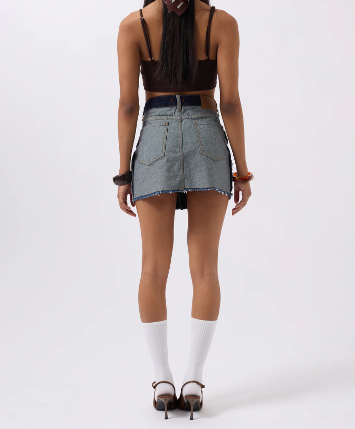 Unique Reverse Designed Mini Skirt in Premium Cotton Denim
