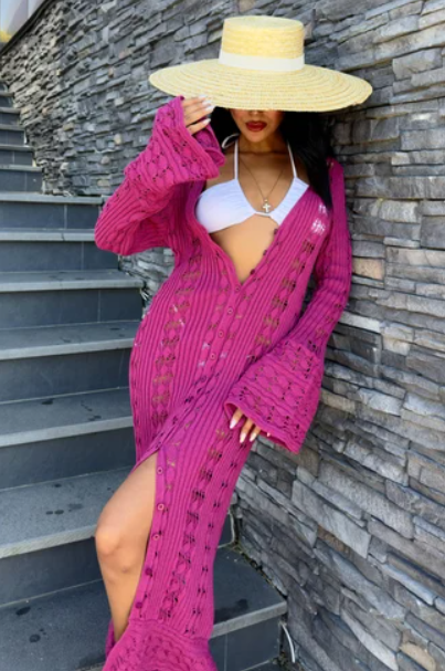 Fuchsia Breeze Long Cardigan