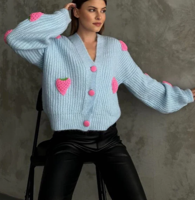 Strawberry Crush Cardigan Soft Blue