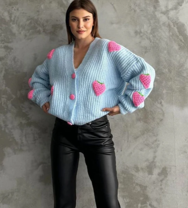 Strawberry Crush Cardigan Soft Blue