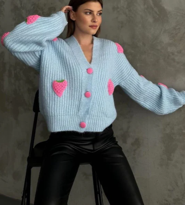 Strawberry Crush Cardigan Soft Blue